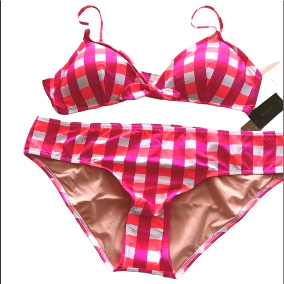 J. Crew Swim J Crew Gingham Check Plaid Bikini Neon Nwt Sz L Poshmark